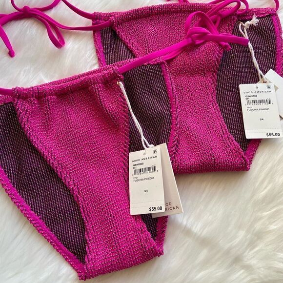 NWT Good American Always Fits Metallic Swim Bottoms in Fuchsia Pink - Picture 10 of 11